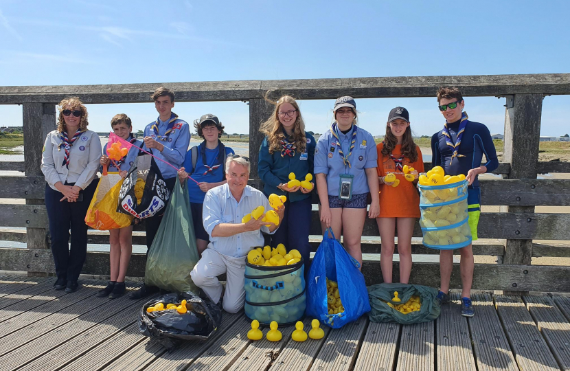 Launching the Scout Duck Race at the Old Toll Bridge in Shoreham